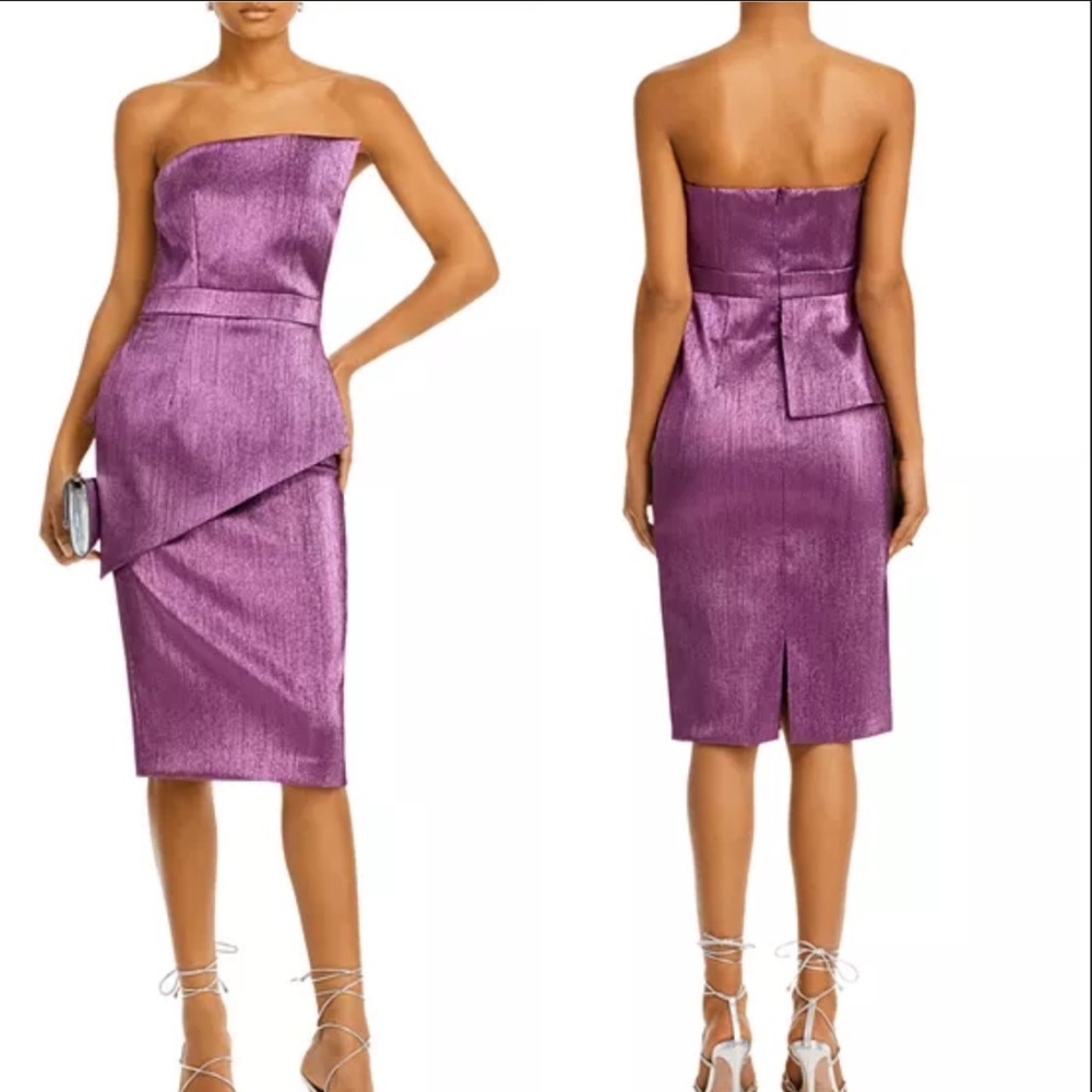 NWOT Black Halo Lenora Asymmetric Overlay purple  sleeveless Sheath Dress sz 6